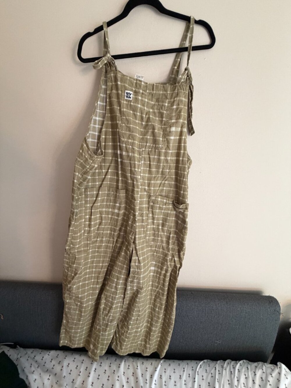 Lucy & Yak Jenny Wide Leg Dungaree – Size US 16 (UK 20) – Olive Windowpane Check